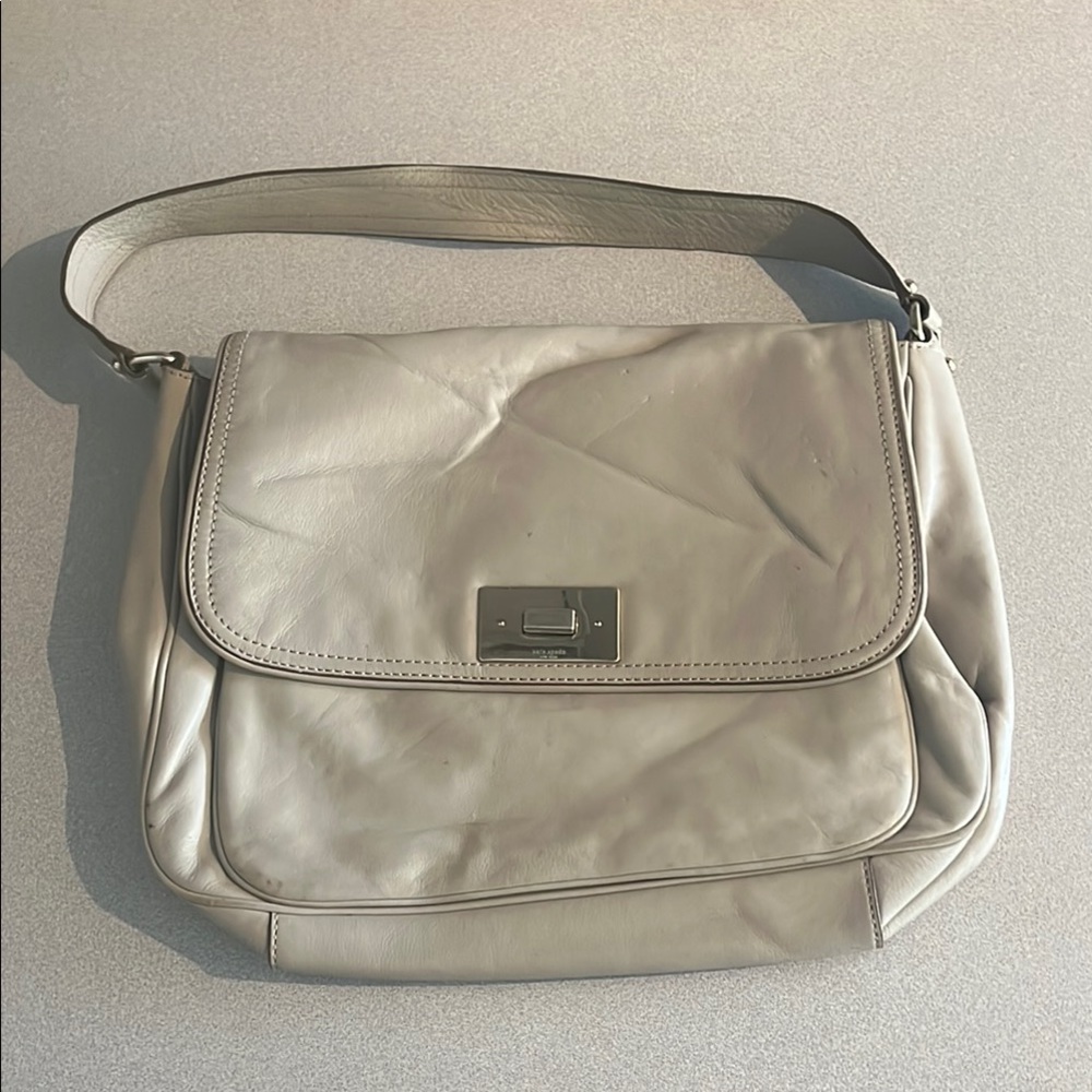 Kate spade gray leather bag with polka dot interior